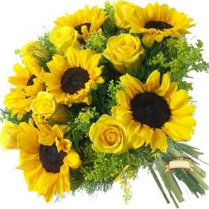 Buquê com 8 Rosas Amarelas e 8 Girassóis