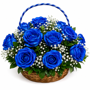 Cesta com 15 Rosas Azuis