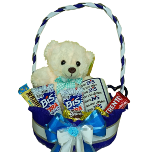 CESTA 08 (Caneca Porcelana+Chocolates Mistos+Ursinho 18cm)