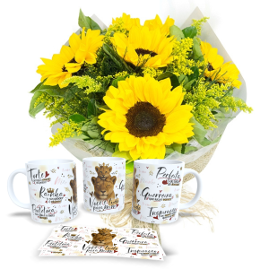 Mini Buque com 5 Girassóis+1Caneca Mães