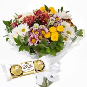 Mini buquê com Flores Campestres+Chocolate 3un