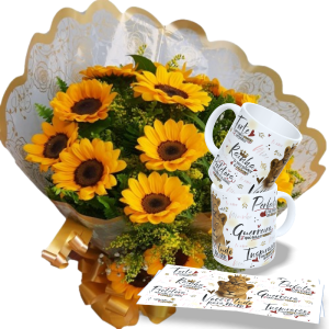 Buquê com 12 Girassóis+Caneca Porcelana 325m